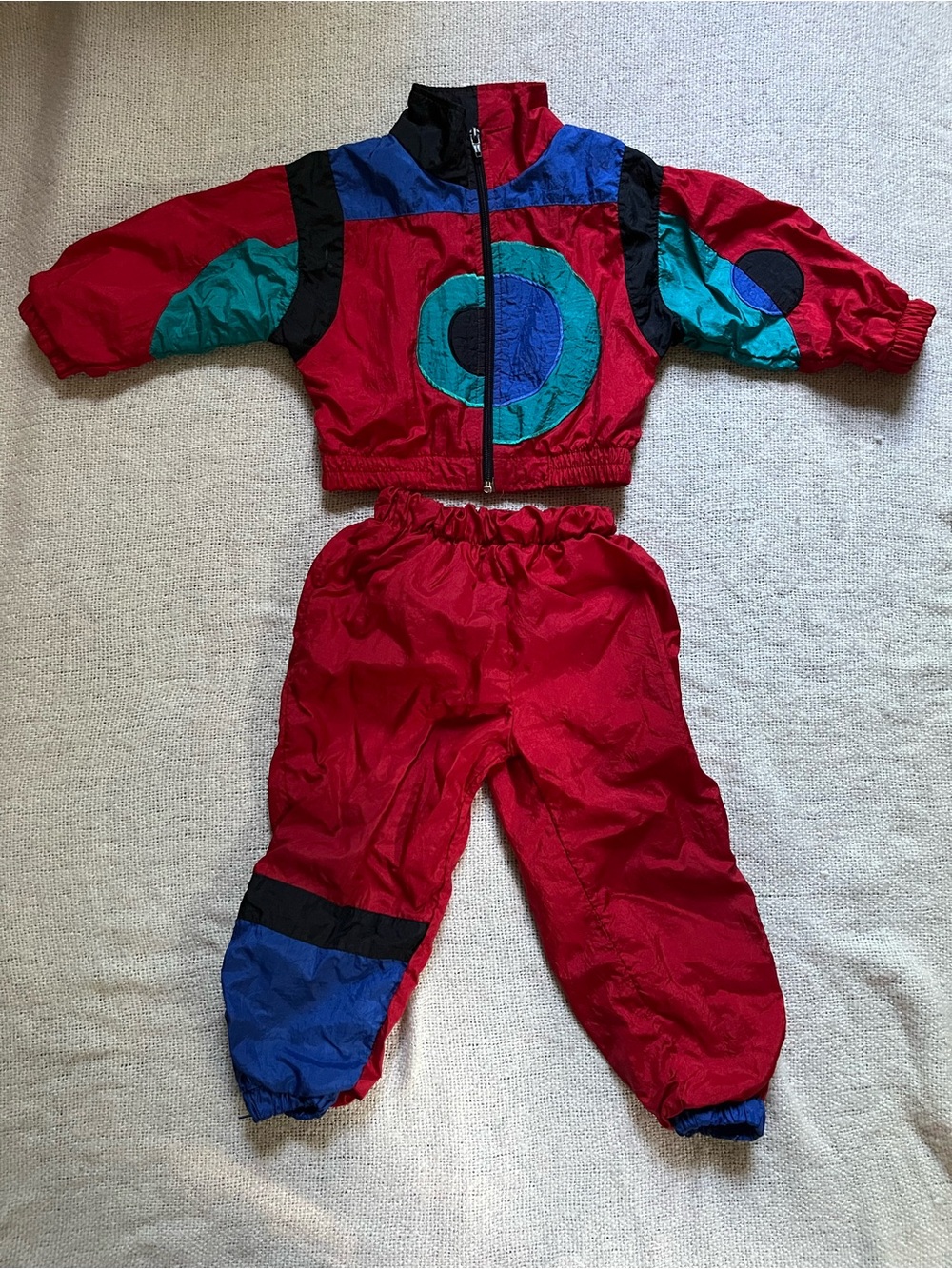 Red and Teal Kids Two-Piece 90s style Windbreaker Set